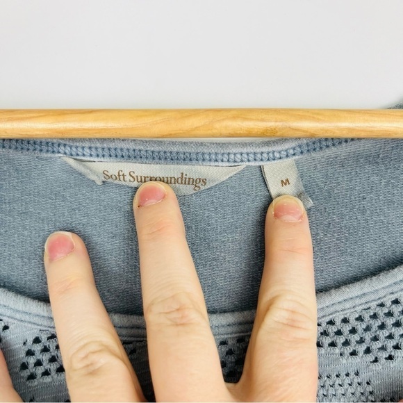 Soft Surroundings Blue Roll Sleeve Lace Front Top - Picture 2 of 4